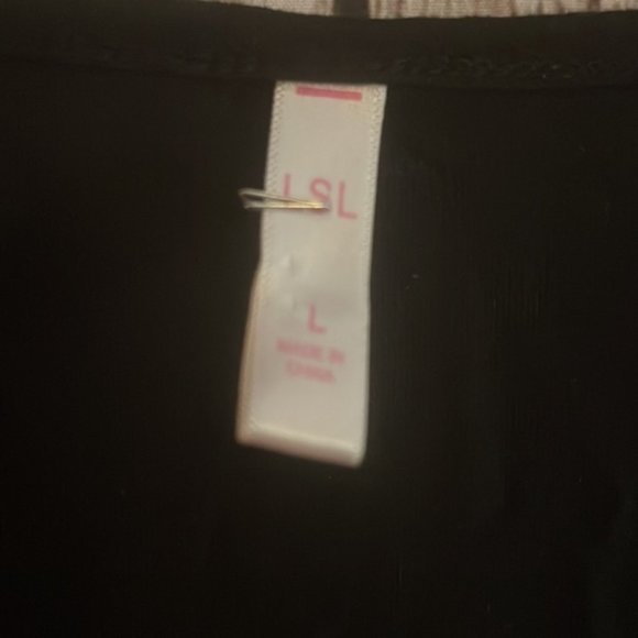 LSL Black tank with larger arm openings, embroidered flowers. Size L EUC - Picture 3 of 4